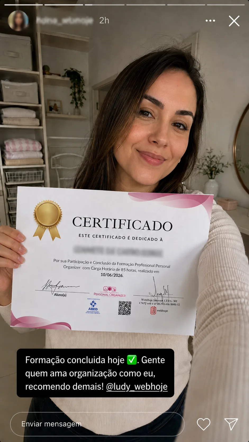 Depoimento de aluna sobre o curso de Personal Organizer